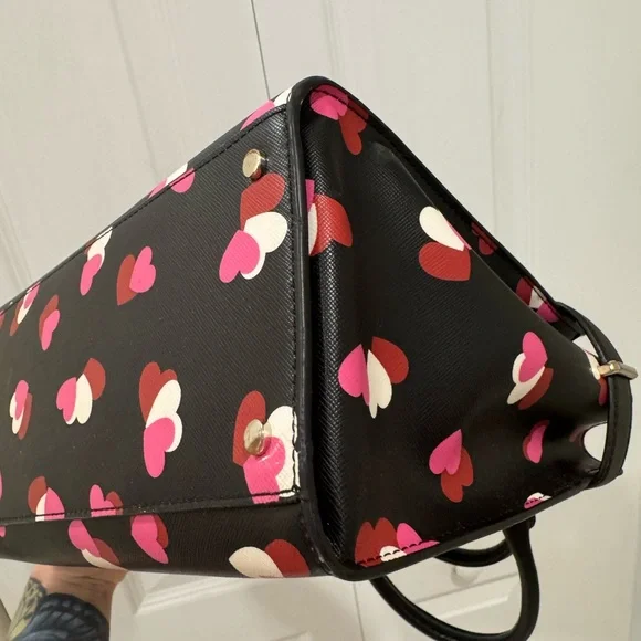Kate Spade Black Satchel with Pink and Red Hearts - Picture 7 of 13